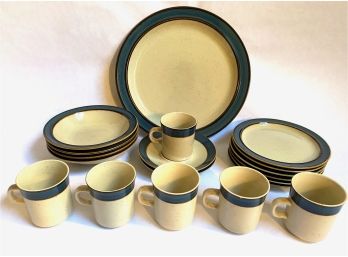 Rainbow Stone Mariana Showa Stoneware Dishes: 6 Mugs, 4 Bowls, 2 Saucers, 1 Platter, Japan