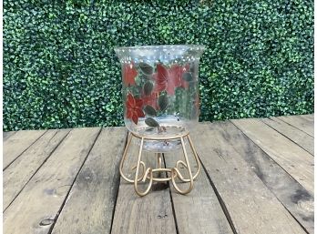 Hand Painted Glass Poinsettia Bowl With Stand