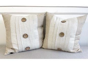 Pair Of Tan And Beige Button Decor Pillows