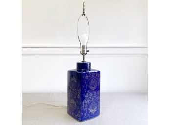 Cobalt Blue Lamp With Metallic Overly