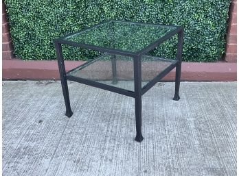Tiered Black Iron Side Table With Glass Inserts