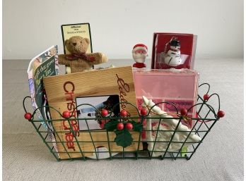 Assorted Christmas Decor In Holiday Basket