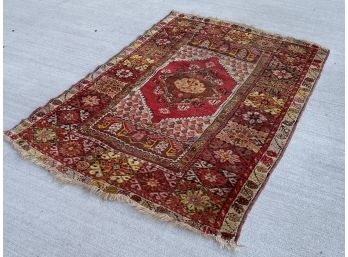 Vintage Area Rug In Rich Reds And Yellow