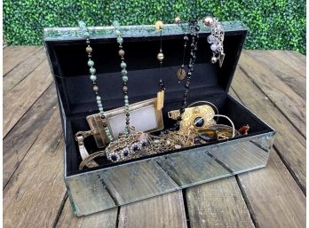 Collection Of Fashion Jewelry In Mirrored Jewelry Box