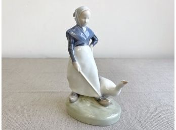 Royal Copenhagen Statue Of Apron Girl And Goose