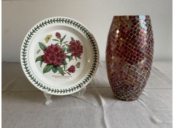 Portmerion Botanic Garden Plate & Mosaic Glass Vase