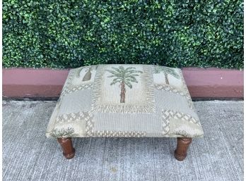Upholstered Footstool With Palm Tree Motif