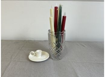Lovely Cut Glass Vase And Christmas Candles