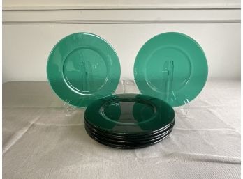 Stunning Set Of 8 Green Glass Plates