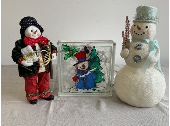 Christmas Decor Trio With Snowmen And Santa
