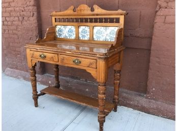 Antique Wooden Washstand With Two Drawers
