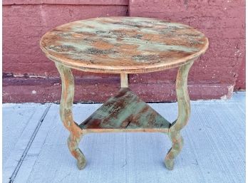 Farmhouse Style Wooden Side Table With Distressed Green Finish