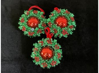 Three German Glass Wreath Shaped Ornaments