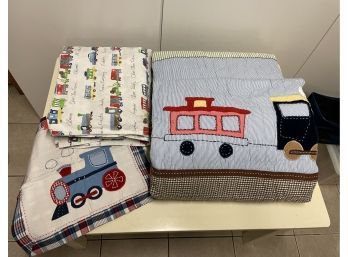 Pottery Barn Boys Comforter And Train Sheets