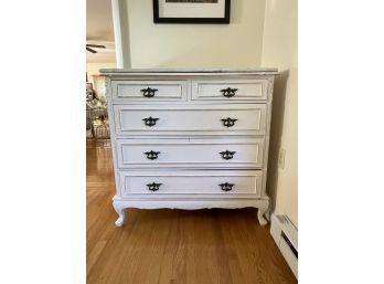 White Painted 5 Drawer Marble Top Dresser