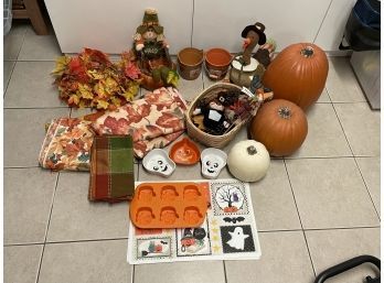 Fall, Thanksgiving And Halloween Decorations With Faux Pumpkins