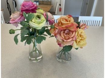 2 Faux Floral Arrangements With Vases