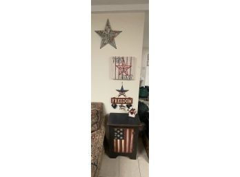 Lot Of Patriotic Items Chest, Pillows, Wall Art