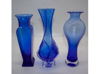 3 Beautiful Cobalt Blue Vases