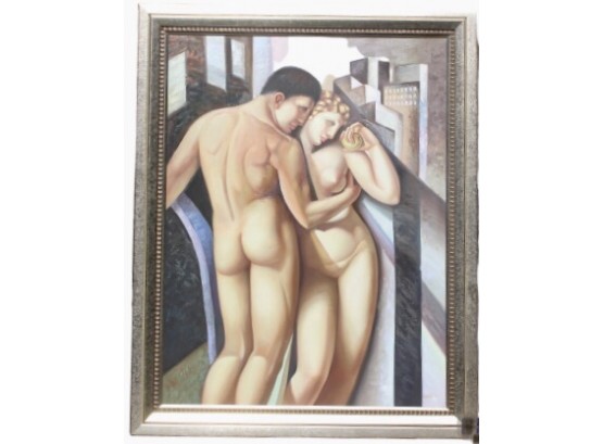 Oil On Canvas Replica Of Adam And Eve By Tamara De Lempicka Signed ROBBINS