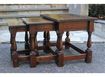 Set Of Three Vintage Solid Wooden Nesting Tables Vintage