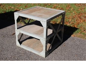 Rustic Metal And Wood Two-tier End Table
