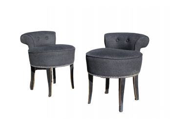 A Pair Of Eichholtz Sophia Loren Modern Classic Black Cashmere Nickel Nailhead Vanity Chairs Retail$463 Each