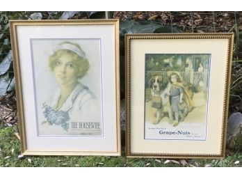 The Housewife & Grape Nut  Prints Framed From 1914