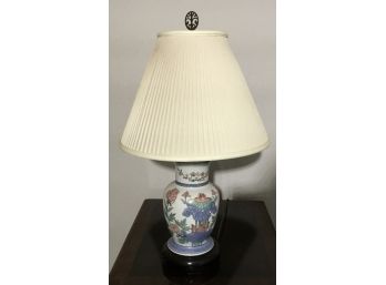 Floral Porcelain Lamp On Wooden Base