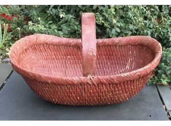 Antique Chinese Rice Basket, Weathered Red