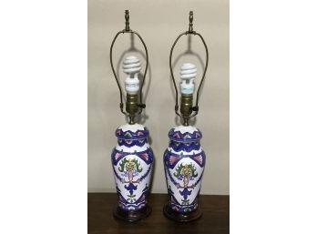PR. Hand Painted Lamps, Rosewood Stands