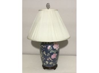 LRG. Ceramic Floral Lamp On Wooden Base