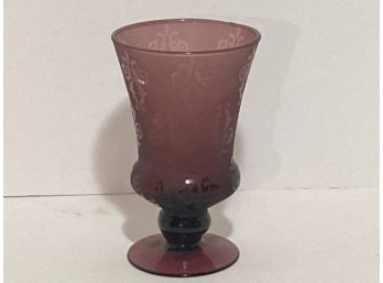 Vintage Amethyst Colored Footed Etched Vase (6  1/2 Inches In Height)