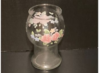 Vintage Hand Painted Clear Glass Vase  Multicolor Floral Design (9 Inches)