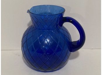 Vintage Cobalt Blue Ribbed Pitcher  (8 Inches In Height)