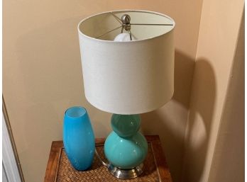 MCM Blue Milk Glass Table Lamp With No Shade