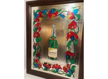 Vintage Henri Marchant Champagne Bar Wall Stained Glass Mirror  21x26