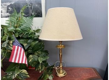 Vintage Brass Tone Candle Stick Table Lamp With Shade