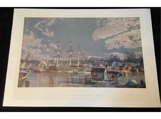 John Stobart  (British-1929 ) Signed And Numbered Print 'Mystic Seaport'