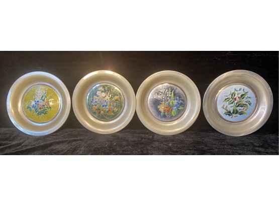 Champleve On Solid Sterling Silver Limited Edition Plates 'The Four Seasons' By Rene Restoueix