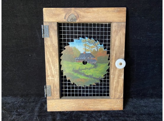 Folk Art Pie Safe Door With Inset Hand Painted Saw Blade