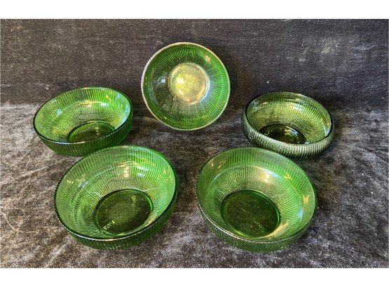 Five E. O. Brody Mid Century Green Corduroy Bowls