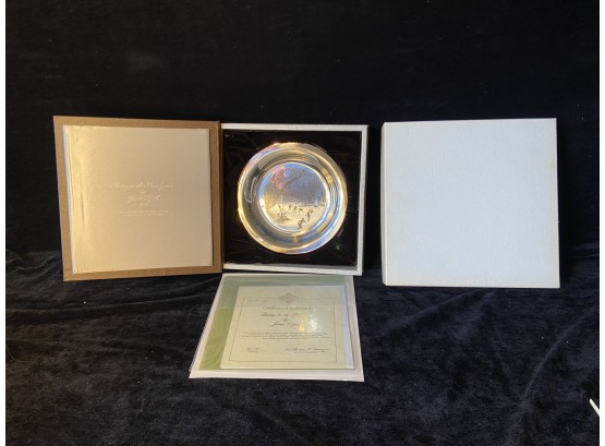 Solid Sterling Silver Franklin Mint 1975 Limited Edition Plate 'Skating On The Brandywine' By James Wyeth