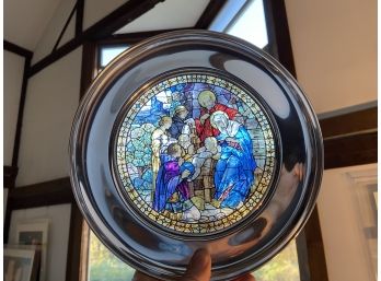 U.S.Historical Society Stained Glass And Pewter Plate 'The Adoration'  1988