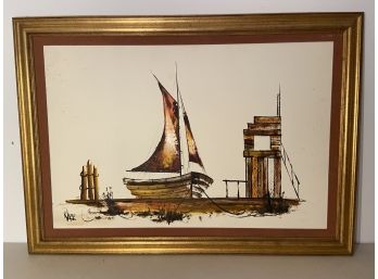Oil On Board Of Sailboat By K.Lee