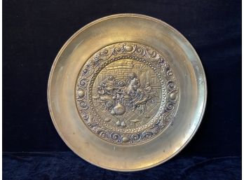 Large Repousse Brass Wall Medallion Depcting The Joys Of Wine And Music