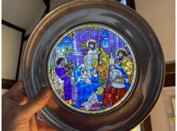 Eight Different U.S.Historical Society Stained Glass And Pewter Christmas Plates