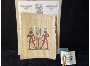 Authentic Painted Cyperus Papyrus 1977, Plus A MOMA King Tut Se Pin