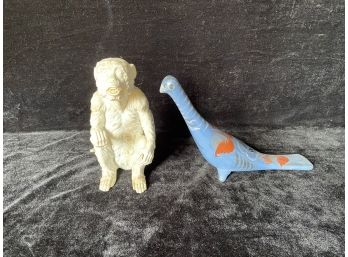 Ceramic Bird And Monkey Shelf Decor