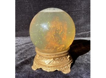 Gilt Snow Globe With Golden Angel And Music Box That Plays 'Hark The Herald Angels Sing'